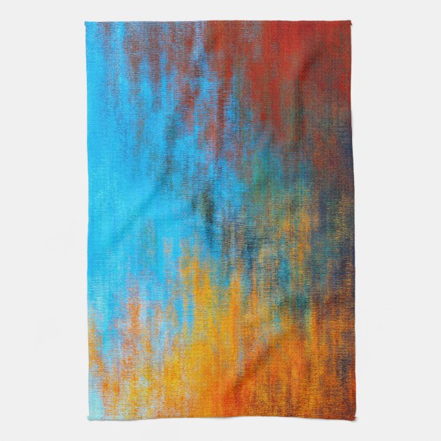 Paño De Cocina Azul turquesa, naranja y rojo abstracto (Vertical)
