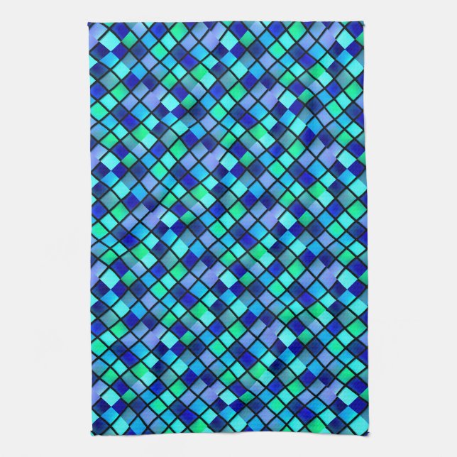 Paño De Cocina Azul Turquesa Verde Púrpura Vidrio Manchado Arte (Vertical)