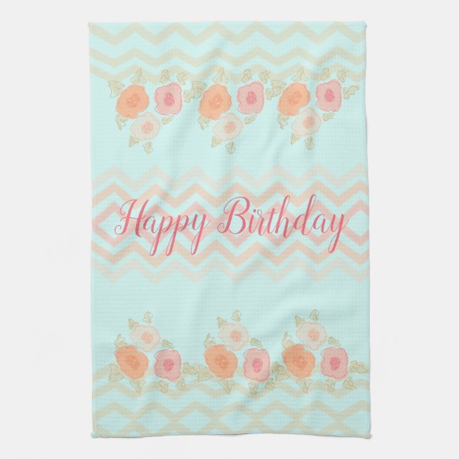 Paño De Cocina Azul verde azulado Con Diseño Floral Moderno (Vertical)