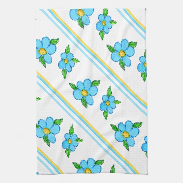 Paño De Cocina Azul verde azulado y amarillo (Vertical)