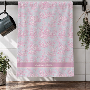 Paño De Cocina Azul Vintage Rosa Francés Campo Toile de Jouy