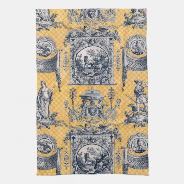 Paño De Cocina Azul y amarillo Países Franceses con Toile Neoclás (Vertical)