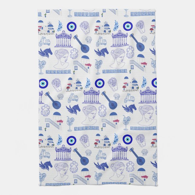 Paño De Cocina Azul y Blanco de Grecia (Vertical)