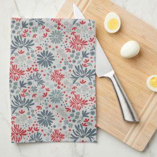 Paño De Cocina Azul y Rojo Floral Ditzy