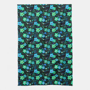 Paño De Cocina Azul y trullo del estampado de flores