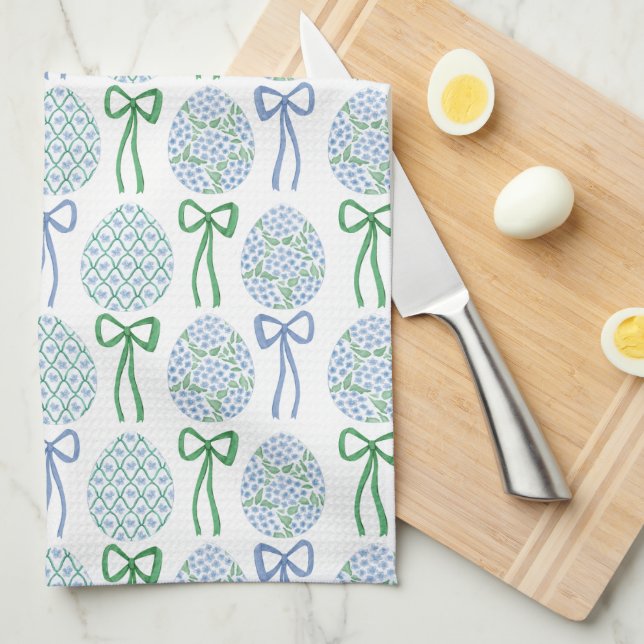 Paño De Cocina Azul y verde de Semana Santa y Huevos (Doblado Cuarto)
