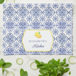 Paño De Cocina Azulejo Azul de Limón Italiano Personalizado Medit