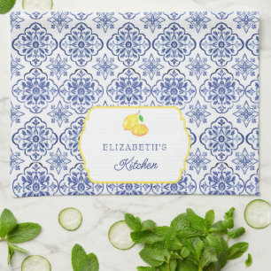 Paño De Cocina Azulejo Azul de Limón Italiano Personalizado Medit