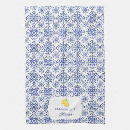 Paño De Cocina Azulejo Azul De Limón Italiano Personalizado Medit