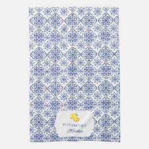 Paño De Cocina Azulejo Azul De Limón Italiano Personalizado Medit