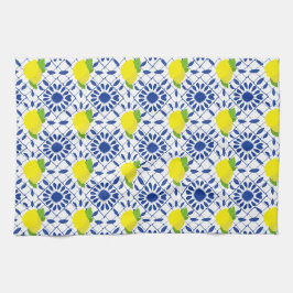 Paño De Cocina Azulejo de limón geométrico azul
