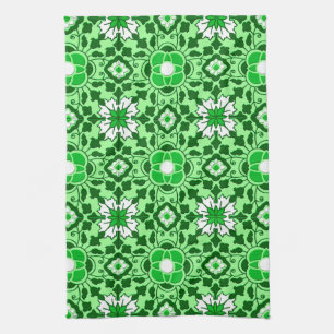 Paño De Cocina Azulejo floral marroquí, esmeralda y verde lima