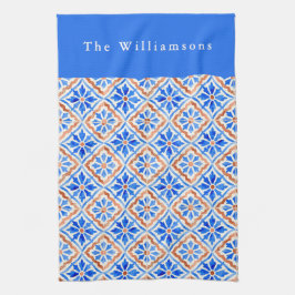 Paño De Cocina Azulejo personalizado de terracota azul mediterrán