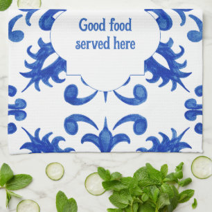 Paño De Cocina Azulejo portugués azul central medallón redondo