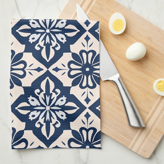 Paño De Cocina Azulejo portugués azul y blanco (Doblado Cuarto)