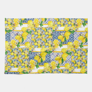 Paño De Cocina Azulejo portugués limón mediterráneo Santorini
