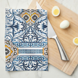Paño De Cocina Azulejos azules Floral Mediterráneo