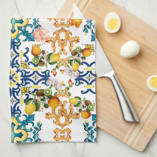 Paño De Cocina Azulejos azules Floral Mediterráneo 
