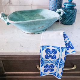 Paño De Cocina Azulejos azules y blancos Diseño de mosaicos
