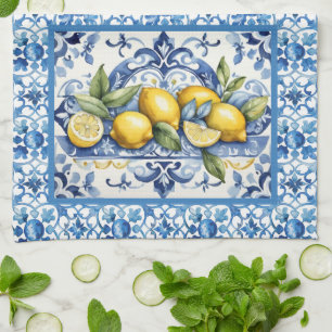 Paño De Cocina Azulejos blancos azul Amalfi italiano limones