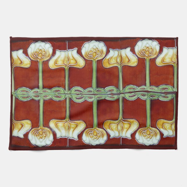 Paño De Cocina Azulejos de cerámica Art Nouveau Lotus (Horizontal)