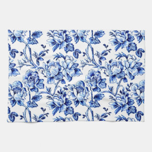 Paño De Cocina Azulejos de Magnolias azules y blancas de Jouy