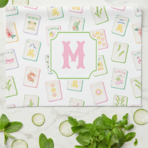 Paño De Cocina Azulejos de Mahjong de Monograma de Verano Sureño