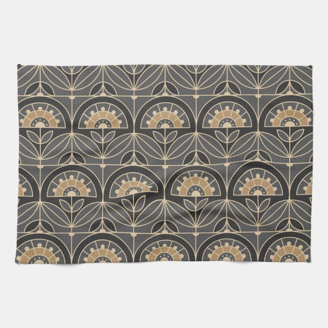 Paño De Cocina Azulejos florales (gris y arena) (Horizontal)