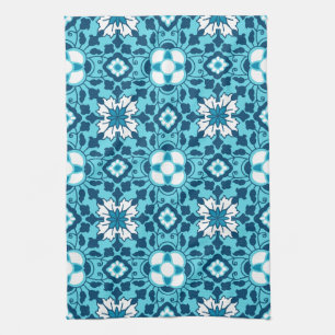 Paño De Cocina Azulejos marroquíes florales, índigo, azul cielo y