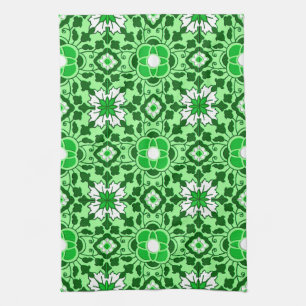 Paño De Cocina Azulejos marroquíes florales, verde esmeralda y ca