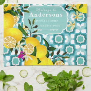 Paño De Cocina Azulejos Mediterráneos Limón Azul