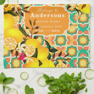 Paño De Cocina Azulejos Mediterráneos Limón Naranja