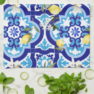 Paño De Cocina azulejos mediterráneos, mosaicos, limón,