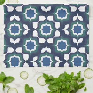 Paño De Cocina Azulejos Mediterráneos Retro Azul Marino Blanco