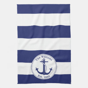Paño De Cocina Azules marinos náuticos y blanco rayados