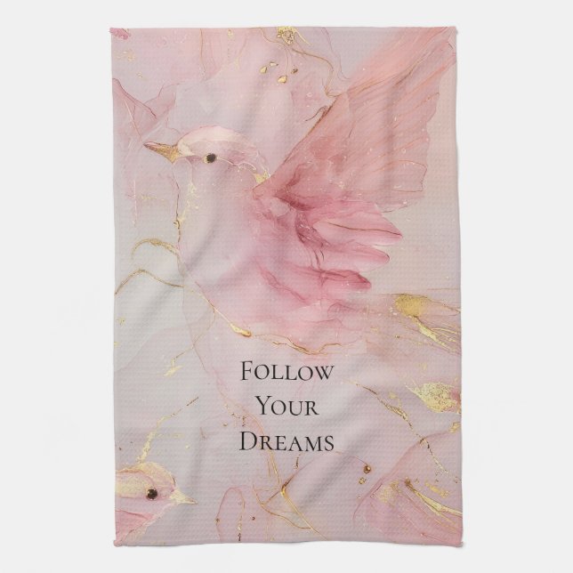 Paño De Cocina Baby Shower Gold Rubor Pink Birds (Vertical)