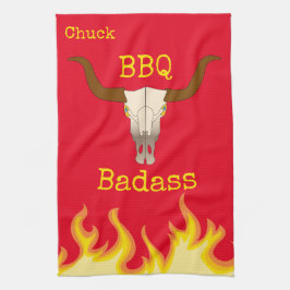 Paño De Cocina Badass de barbacoa de cráneo de vaca flamantemente