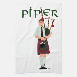 Paño De Cocina Bagpiper - Kilt rojo