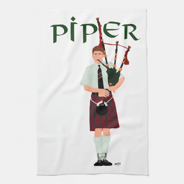 Paño De Cocina Bagpiper - Kilt rojo (Vertical)