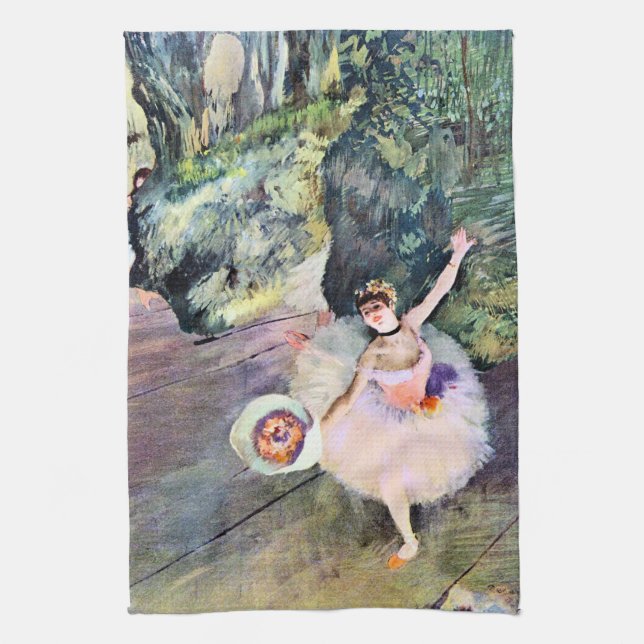 Paño De Cocina Bailarina con un Bouquet de flores de Edgar Degas (Vertical)