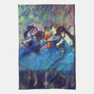 Paño De Cocina Bailarinas en azul de Edgar Degas, arte de ballet 