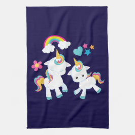 Paño De Cocina Baile lindo Unicornio arcoiris mágico y estrellas