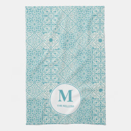 Paño De Cocina Baldosas azules portuguesas turquesas monogramadas