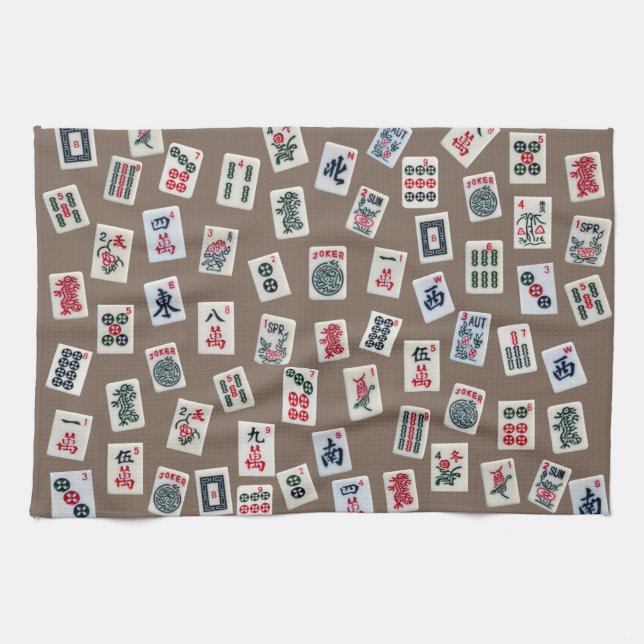 Paño De Cocina Baldosas de MahJong (símbolos) en marrón (Horizontal)