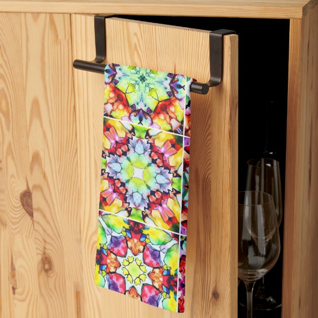 Paño De Cocina Baldosas mediterráneas, mosaicos de tinta de alcoh (Pliegue de tercios)