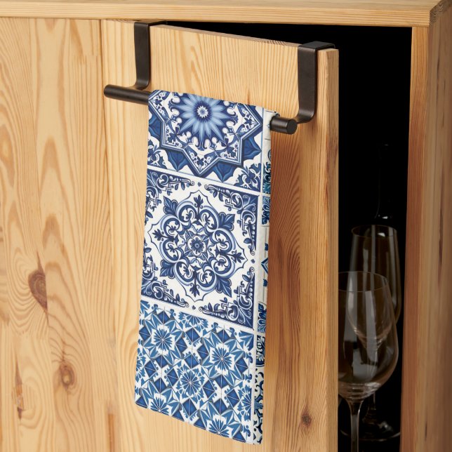 Paño De Cocina Baldosas mediterráneas, portuguesas, azulejo, mall (Pliegue de tercios)