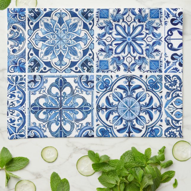 Paño De Cocina Baldosas mediterráneas, portuguesas, azulejo, mall (Doblado)