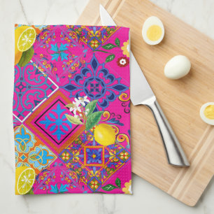 Paño De Cocina Baldosas, mosaicos, azulejo, limones, cítricos, m