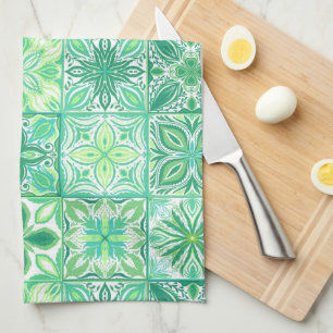 Paño De Cocina Baldosas orgánicas en blanco y verde