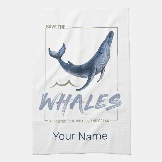 Paño De Cocina Ballenas y acuarelas oceánicas Cetacean (Vertical)